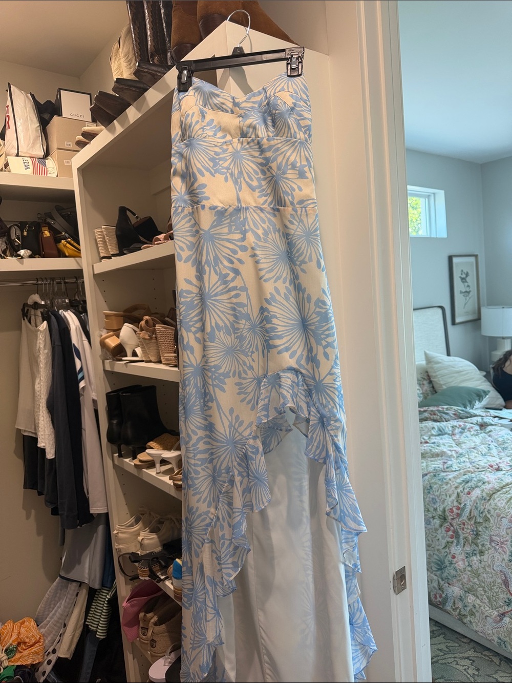 Amanda Uprichard Blue and White Floral Maxi Dress